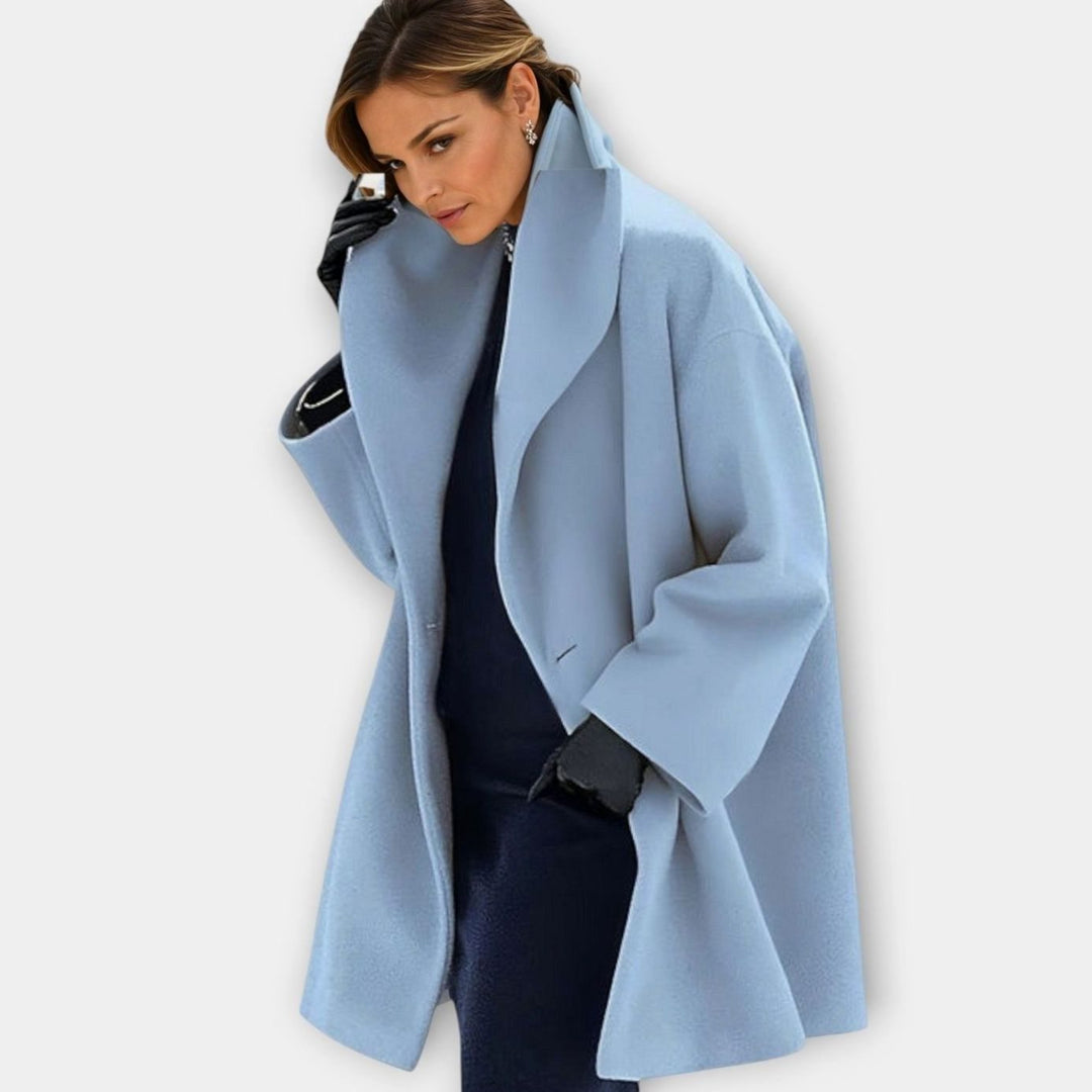 Women's Oversized Wide-Collar Winter Coat - Blue