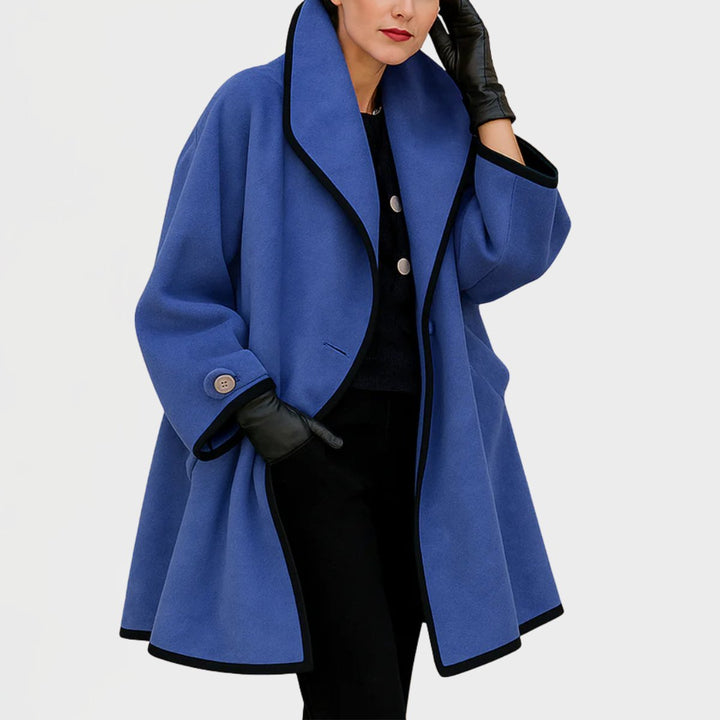 Women's Oversized Wool-Blend Swing Coat Contrast Trim - Blue