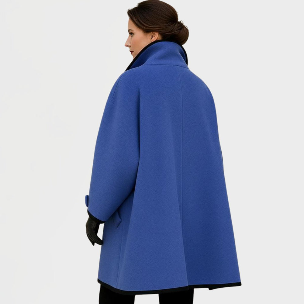 Women's Oversized Wool-Blend Swing Coat Contrast Trim