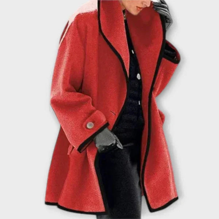 Women's Oversized Wool-Blend Swing Coat Contrast Trim - Red