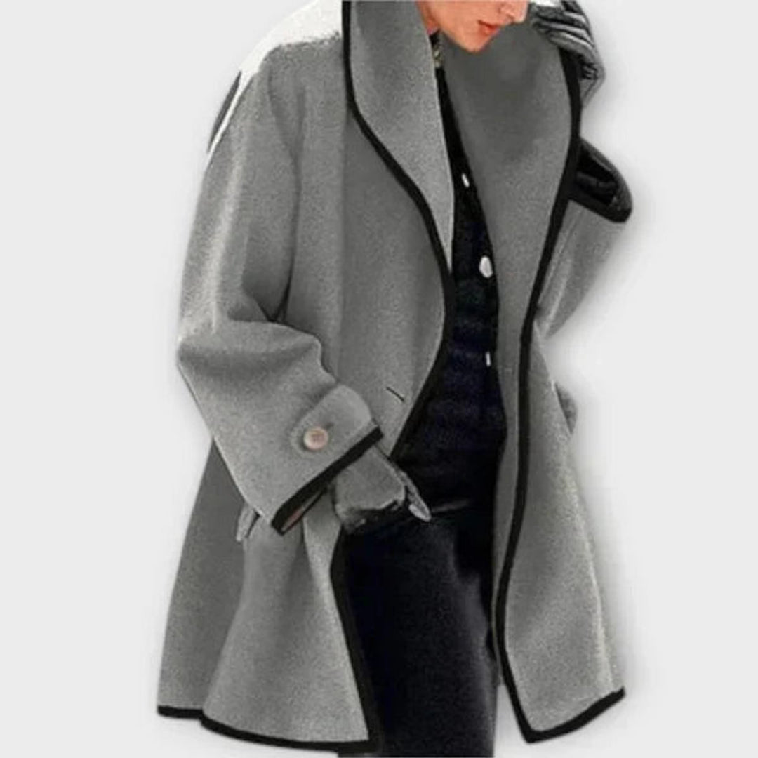 Women's Oversized Wool-Blend Swing Coat Contrast Trim - Gray