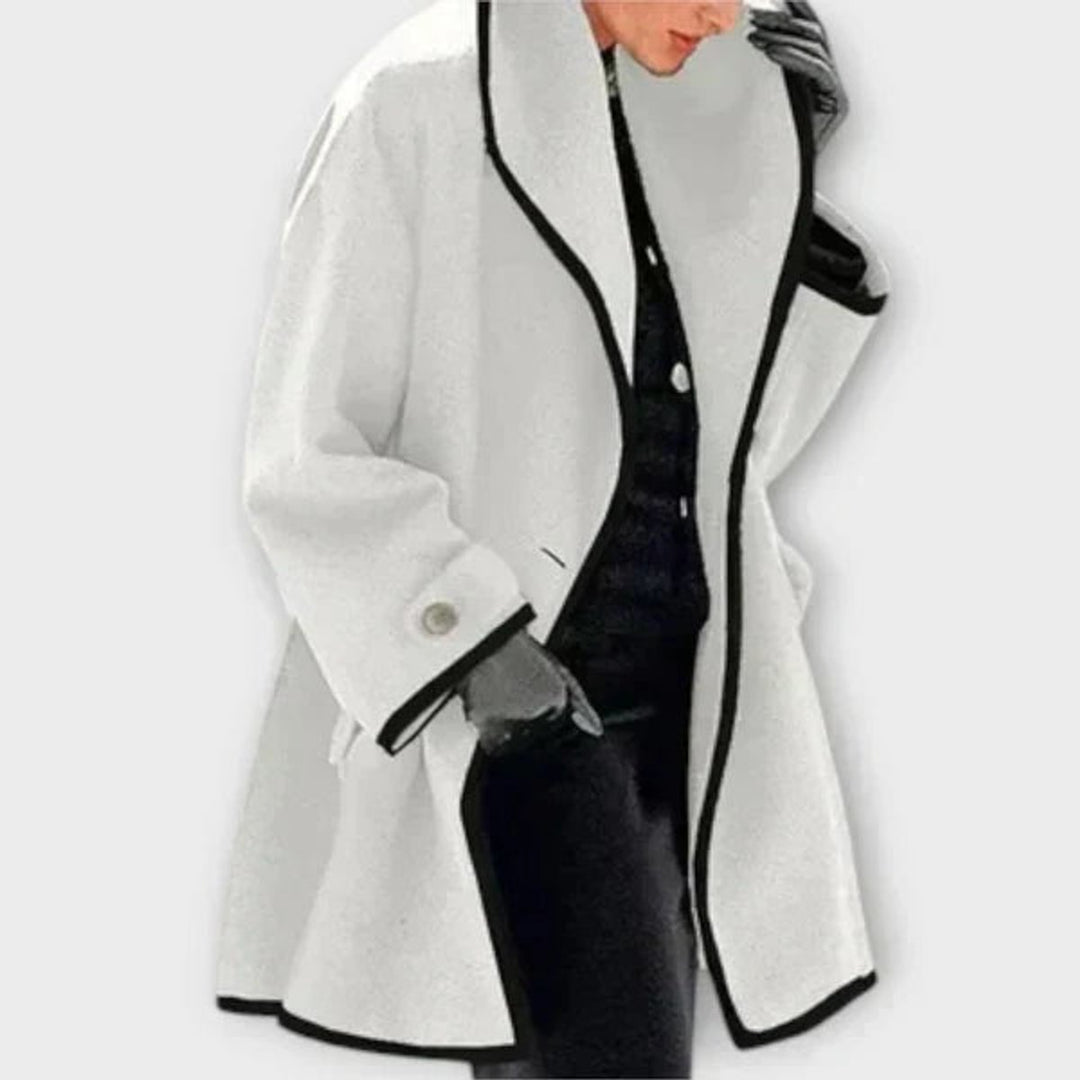 Women's Oversized Wool-Blend Swing Coat Contrast Trim - White