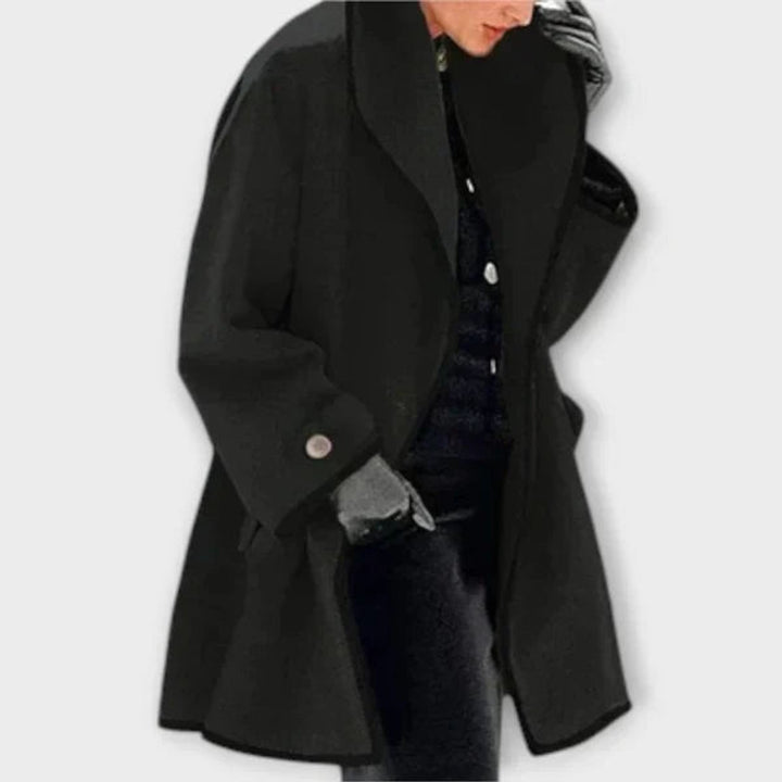 Women's Oversized Wool-Blend Swing Coat Contrast Trim - Black