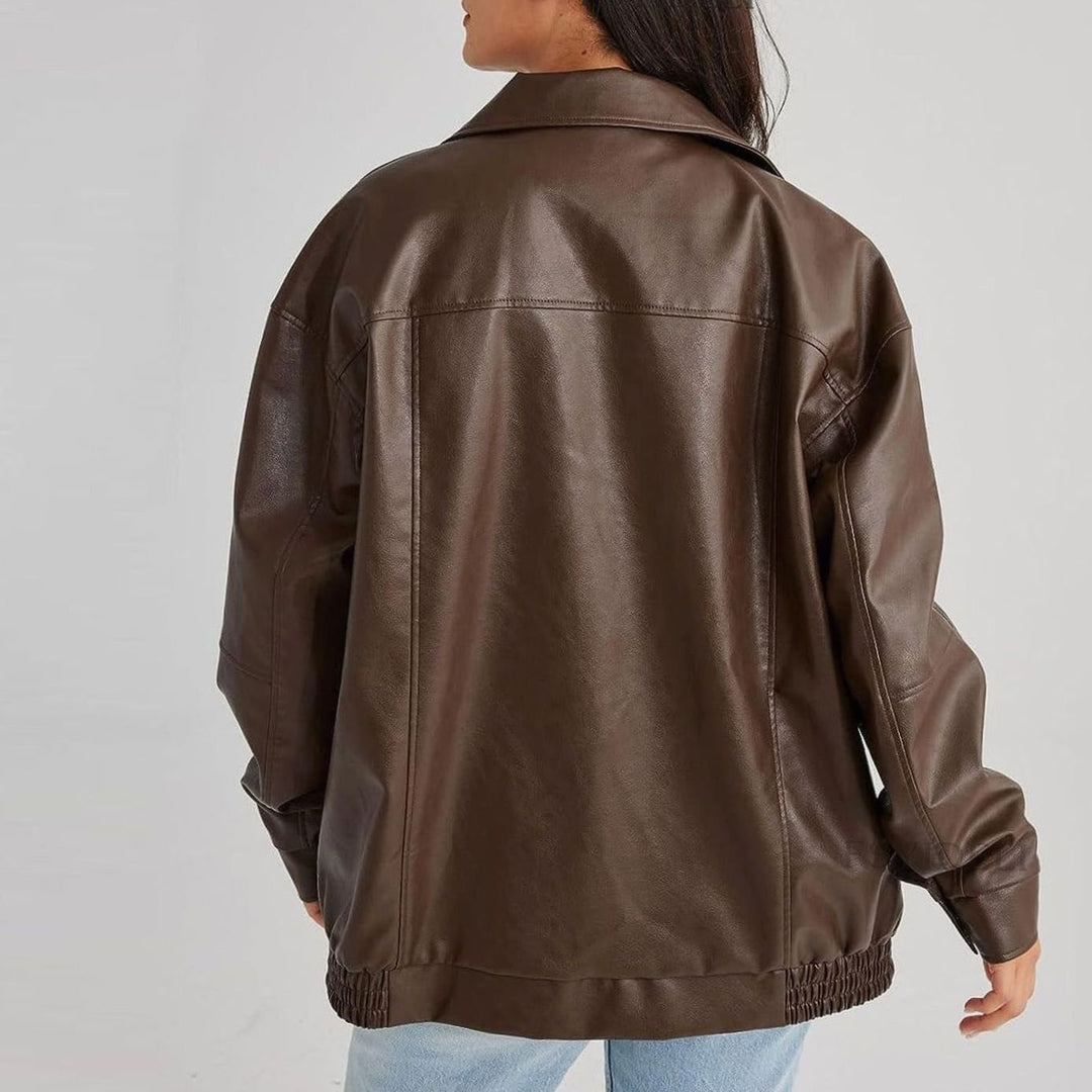 Women's Oversized Zip-Up Faux Leather Trendy Jacket