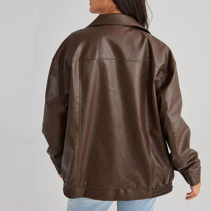 Women's Oversized Zip-Up Faux Leather Trendy Jacket