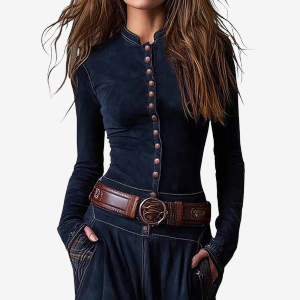 Women's Patchwork Plaid Maxi Long Sleeve Dress Button-Front Flared