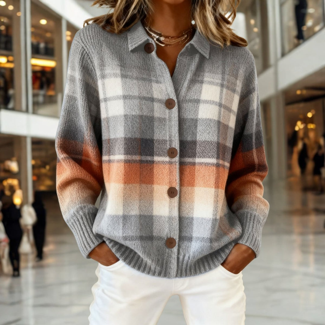 Women's Plaid Button-Down Knit Cardigan Sweater - Multicolor