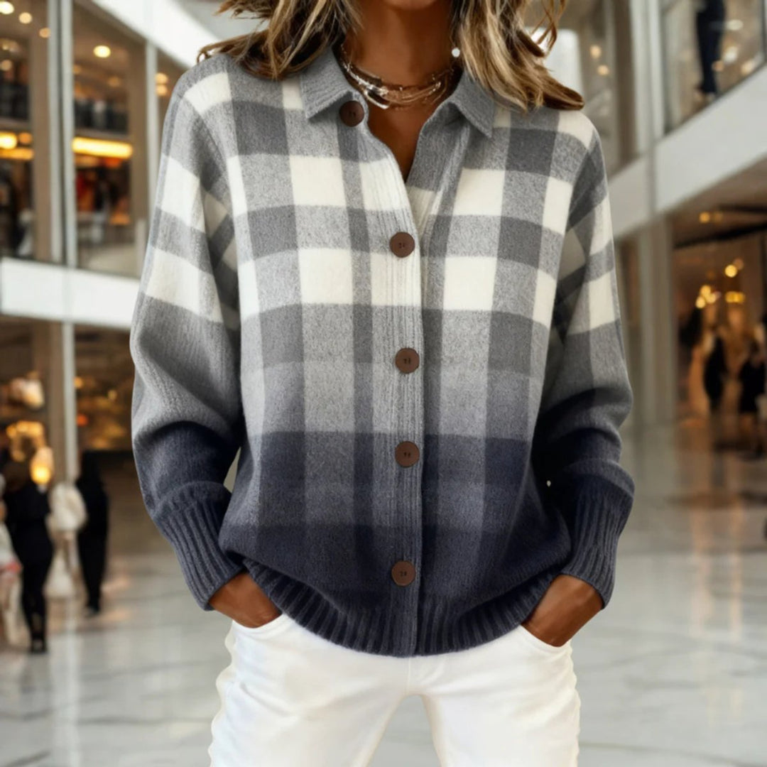 Women's Plaid Button-Down Knit Cardigan Sweater - Multicolor