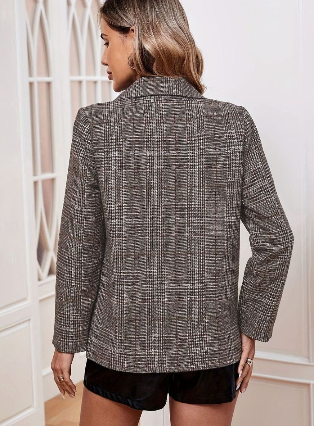 Women's Plaid Long Sleeve Tailored Blazer Jacket