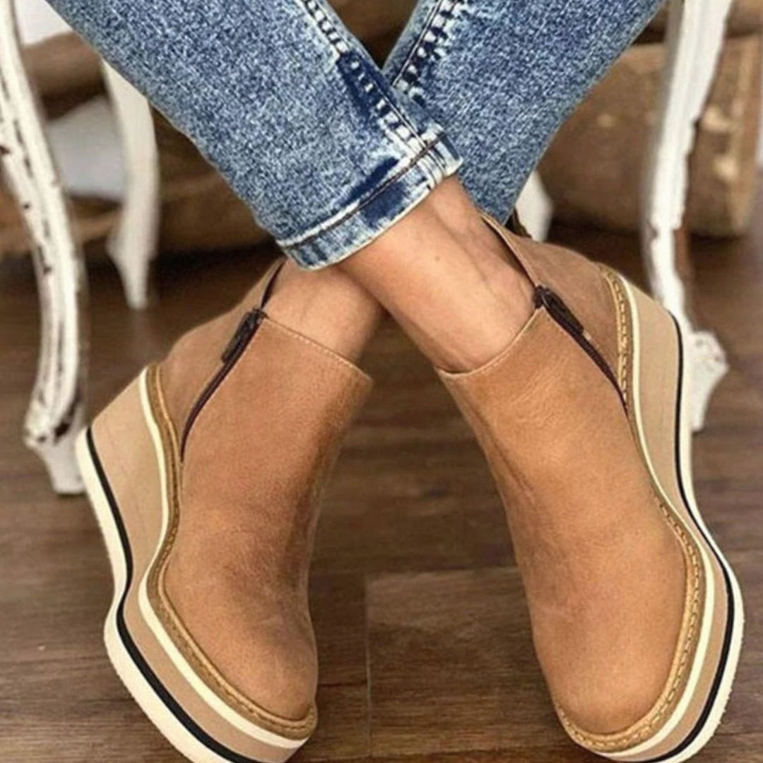 Women's Platform Wedge Slip-On Chelsea Boots - Beige