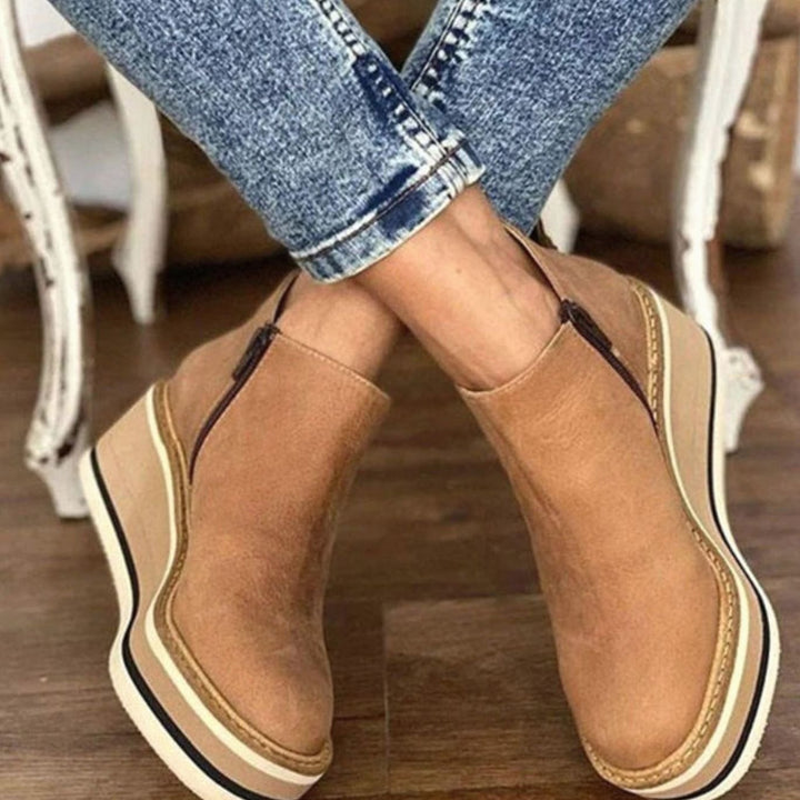 Women's Platform Wedge Slip-On Chelsea Boots - Beige