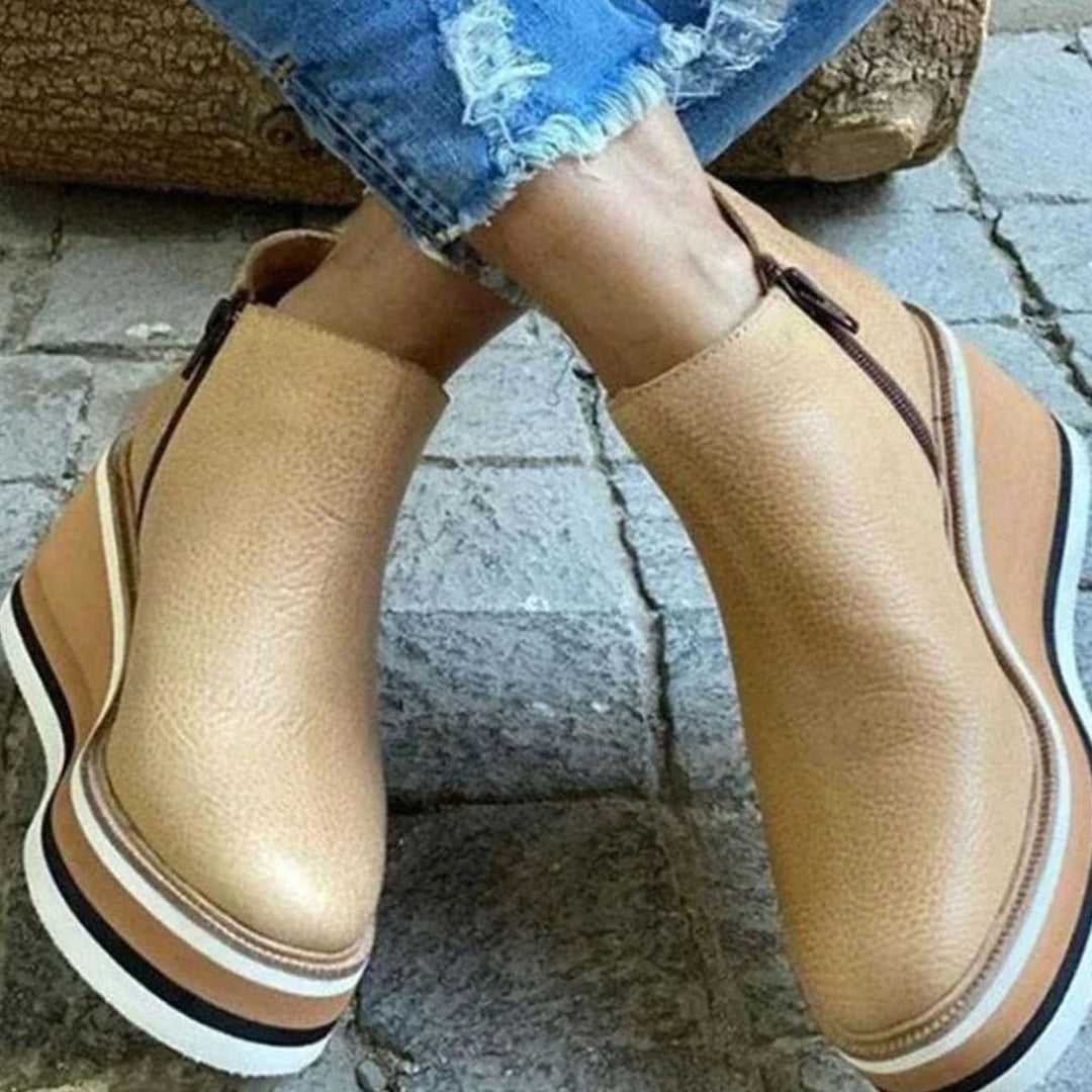 Women's Platform Wedge Slip-On Chelsea Boots - Khaki