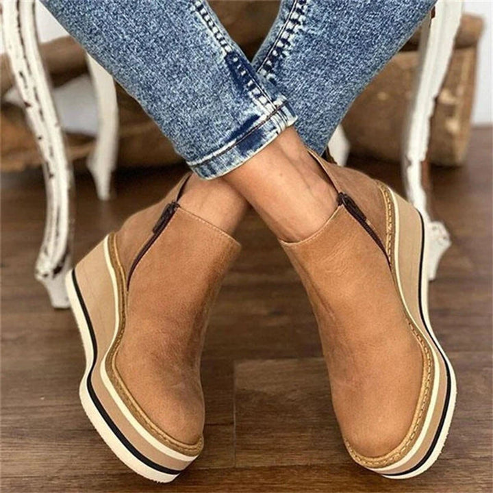Women's Platform Wedge Zip-Up Ankle Boots