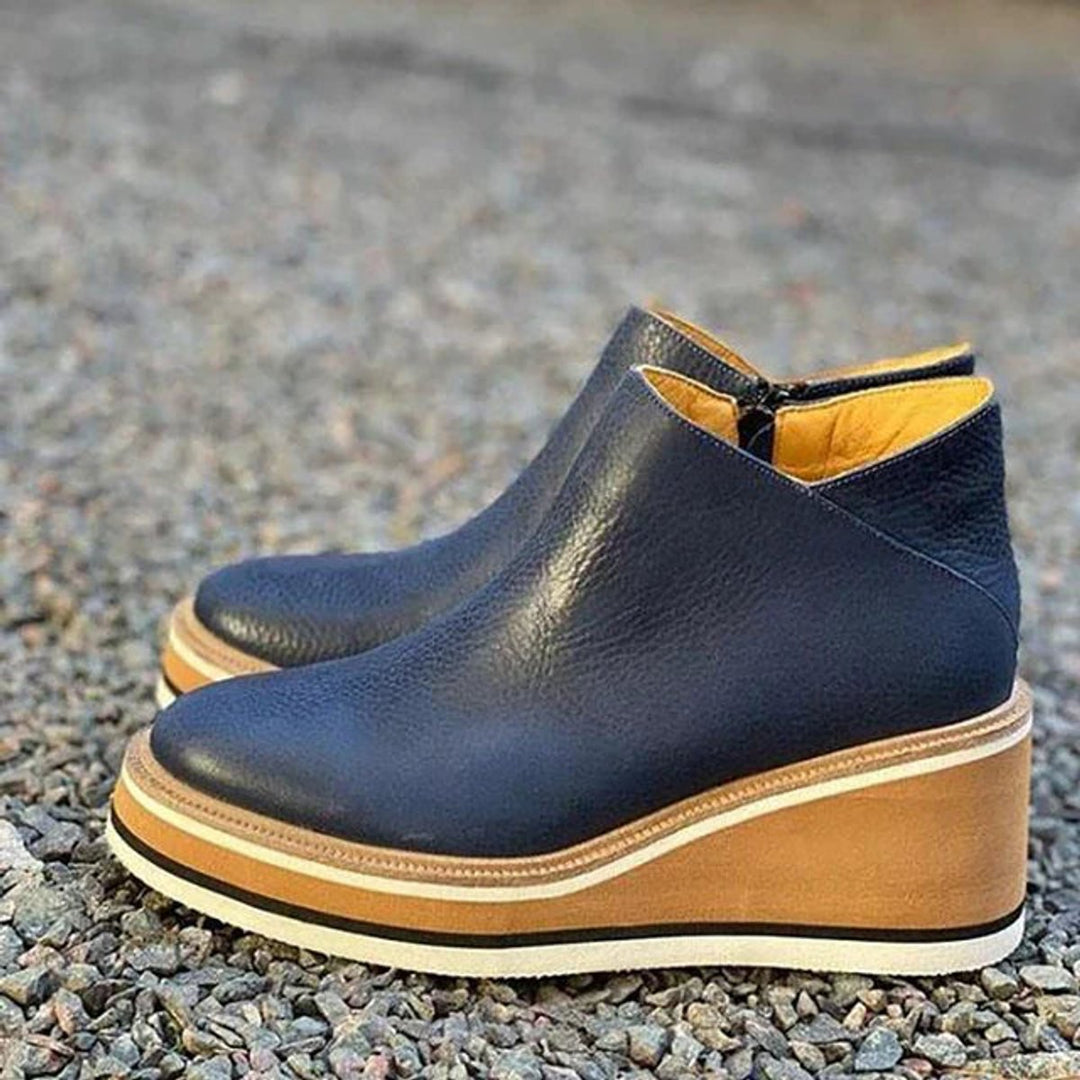 Women's Platform Wedge Zip-Up Ankle Boots - Dark Blue