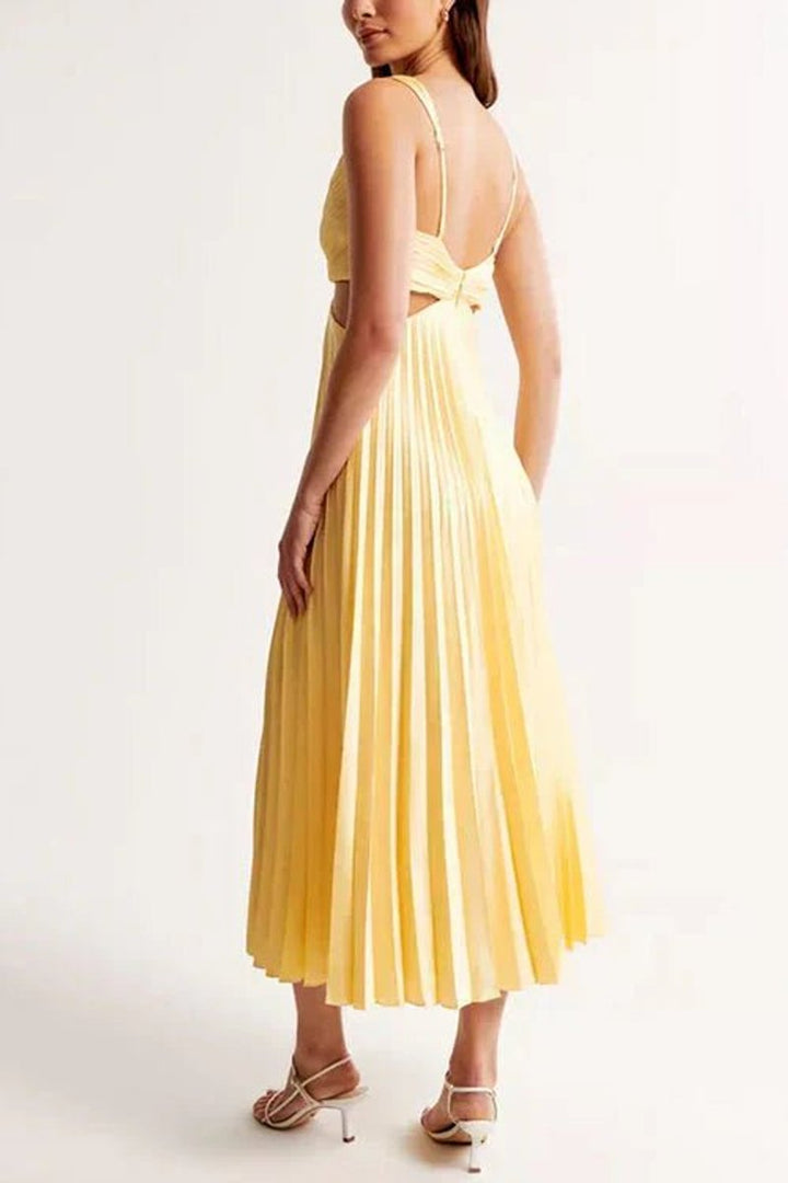 Women's Pleated Cutout V-Neck Mother of the Bride Maxi Dress