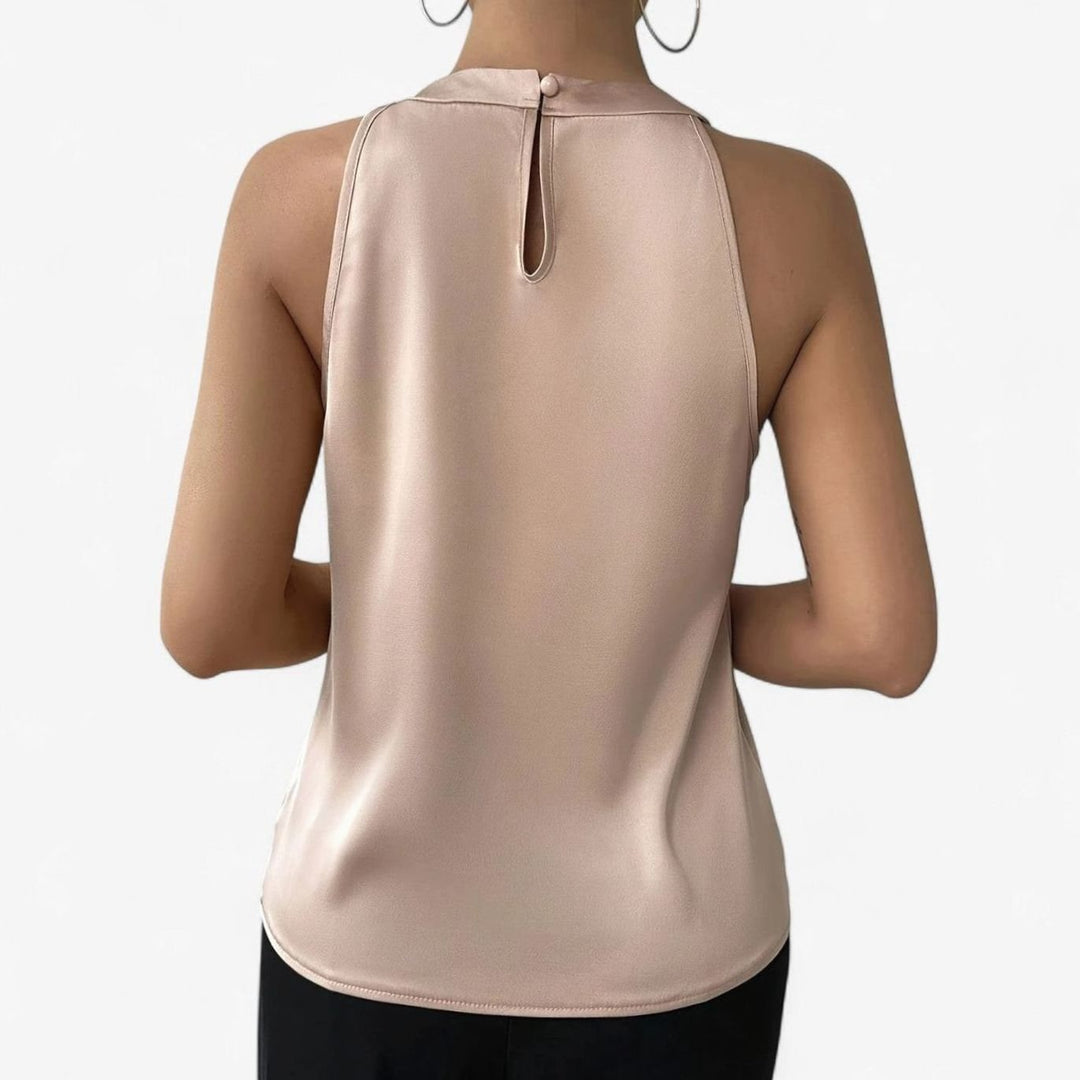Women's Pleated-Front Draped Halter Satin Tank Top