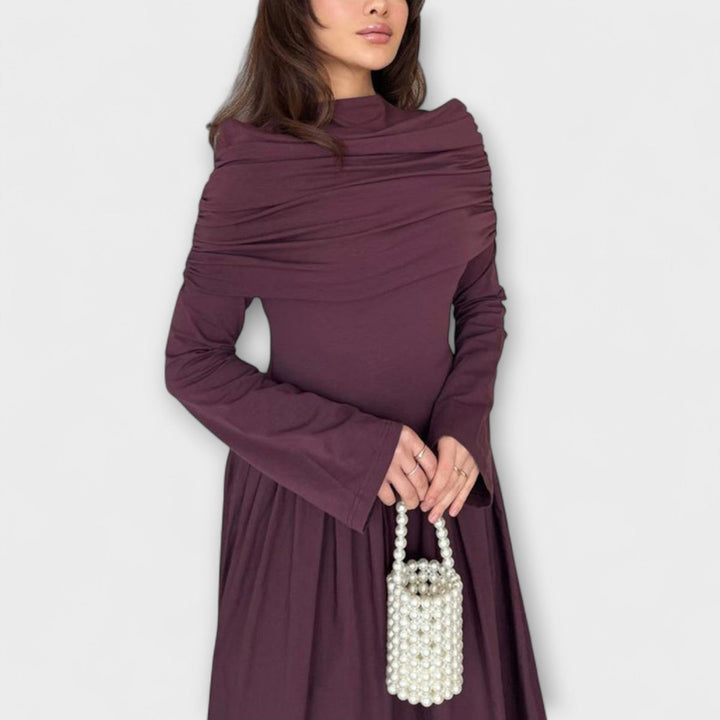 Women's Pleated Long-Sleeve Flared Cuff Relaxed Fit Maxi Dress