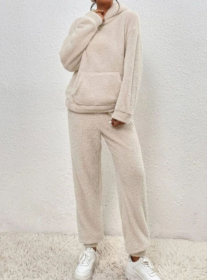 Women's Plush Fleece Hoodie Two-Piece Set Straight-Leg Lounge Tracksuit