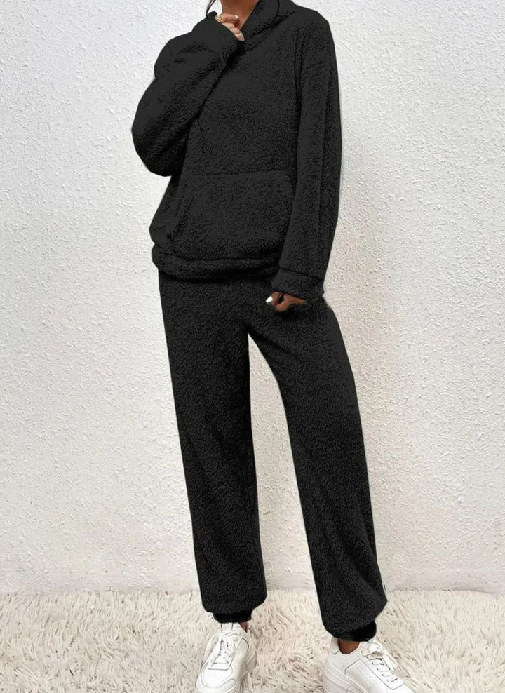 Women's Plush Fleece Hoodie Two-Piece Set Straight-Leg Lounge Tracksuit