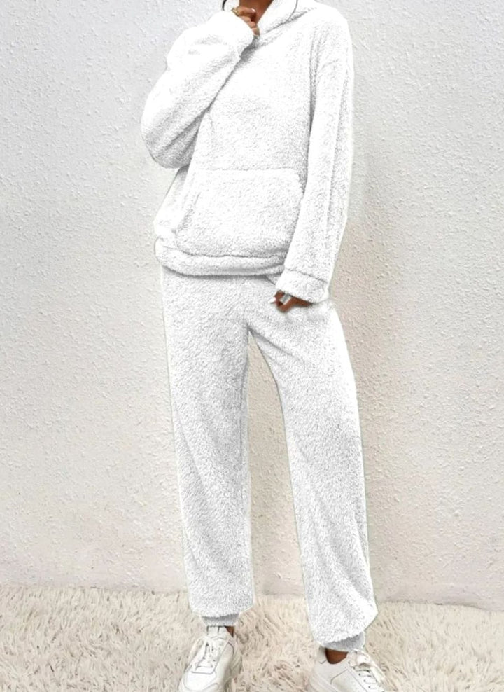 Women's Plush Fleece Hoodie Two-Piece Set Straight-Leg Lounge Tracksuit