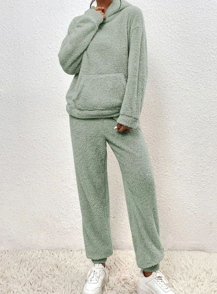 Women's Plush Fleece Hoodie Two-Piece Set Straight-Leg Lounge Tracksuit