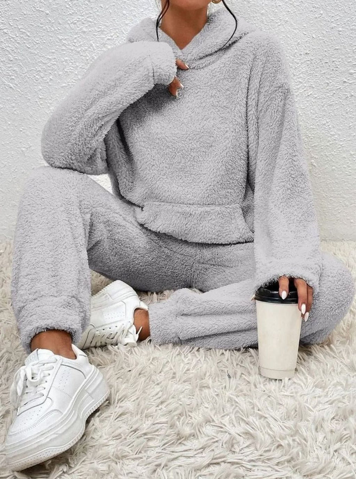 Women's Plush Fleece Hoodie Two-Piece Set Straight-Leg Lounge Tracksuit