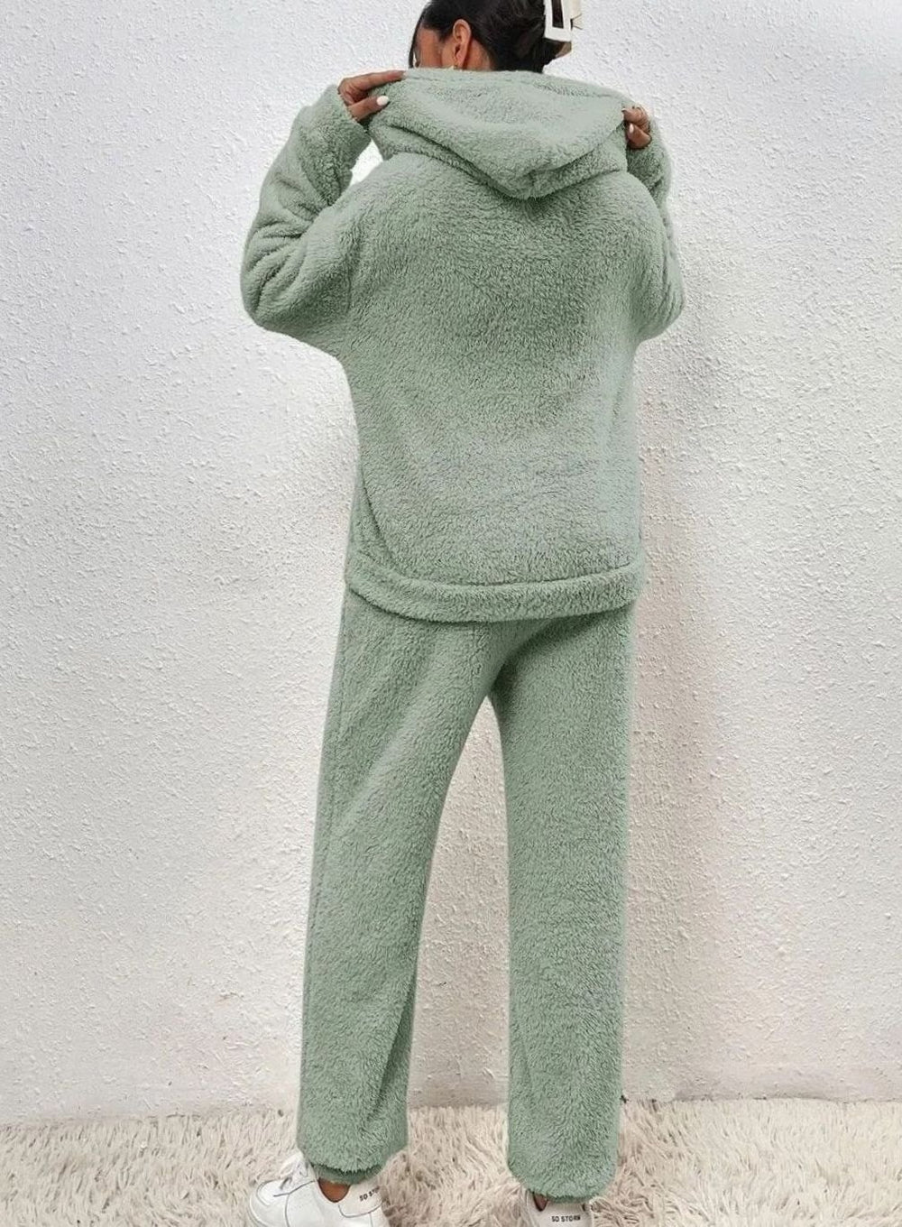 Women's Plush Fleece Hoodie Two-Piece Set Straight-Leg Lounge Tracksuit