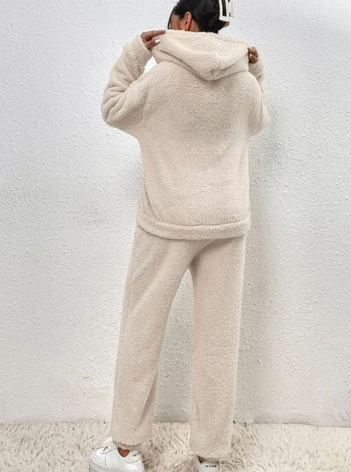 Women's Plush Fleece Hoodie Two-Piece Set Straight-Leg Lounge Tracksuit