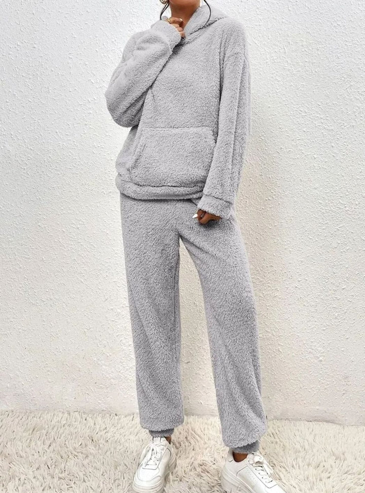 Women's Plush Fleece Hoodie Two-Piece Set Straight-Leg Lounge Tracksuit