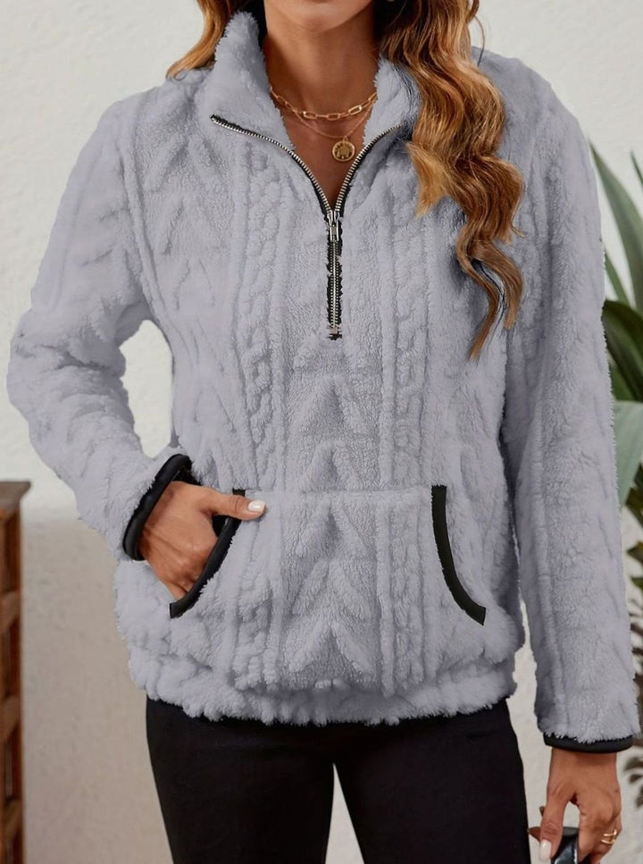 Women's Plush Half-Zip Kangaroo Pocket Pullover Sweater