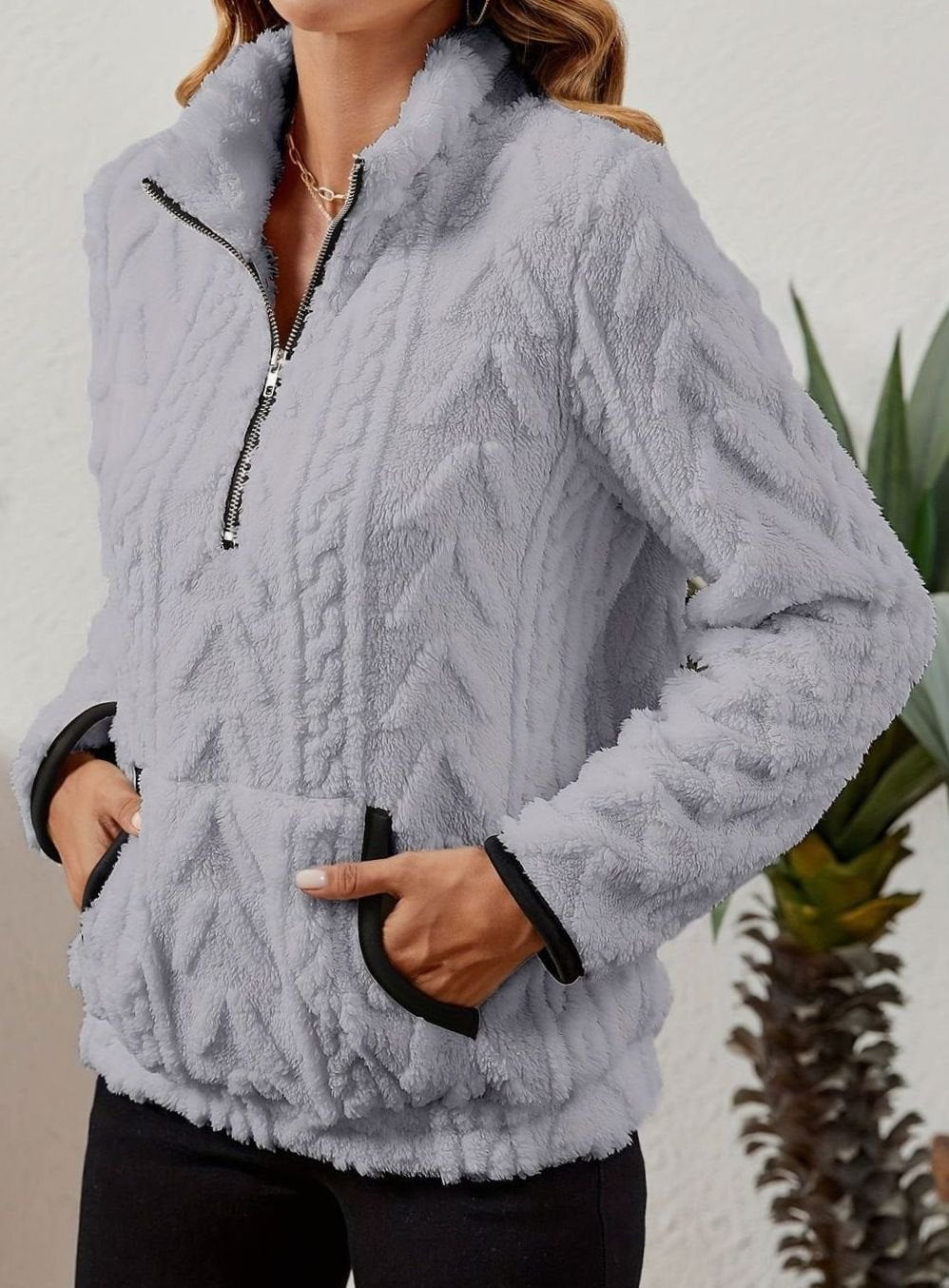 Women's Plush Half-Zip Kangaroo Pocket Pullover Sweater