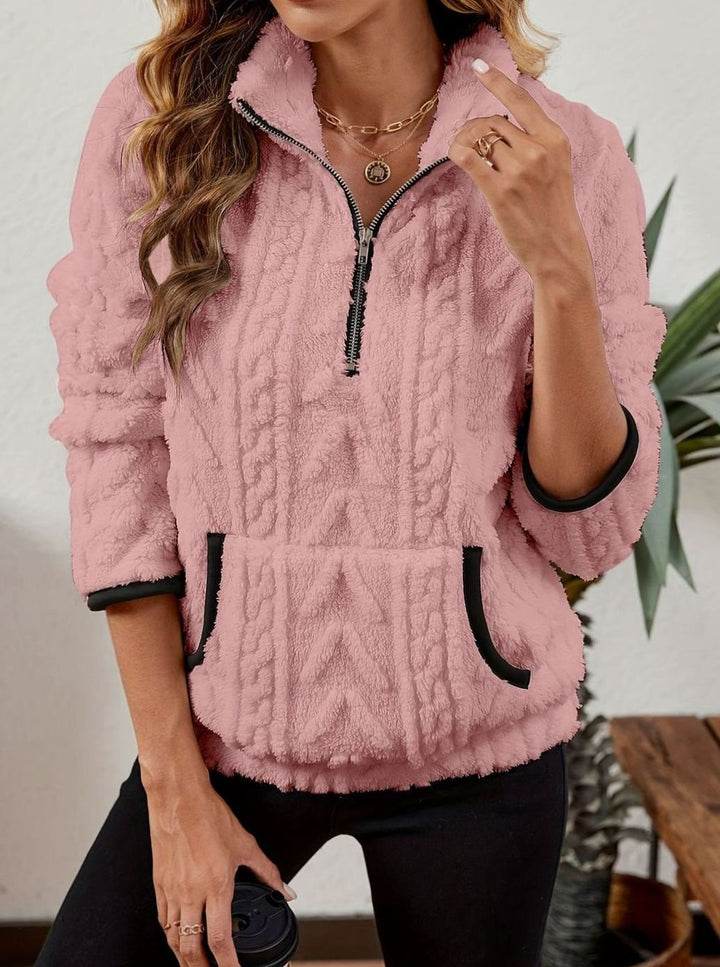 Women's Plush Half-Zip Kangaroo Pocket Pullover Sweater
