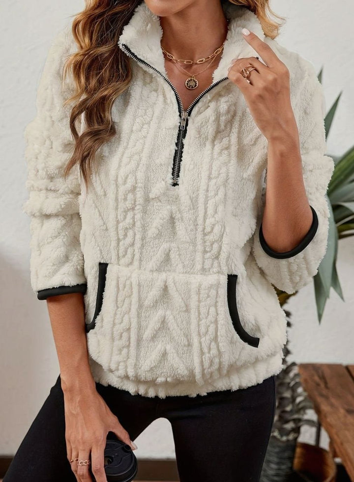 Women's Plush Half-Zip Kangaroo Pocket Pullover Sweater
