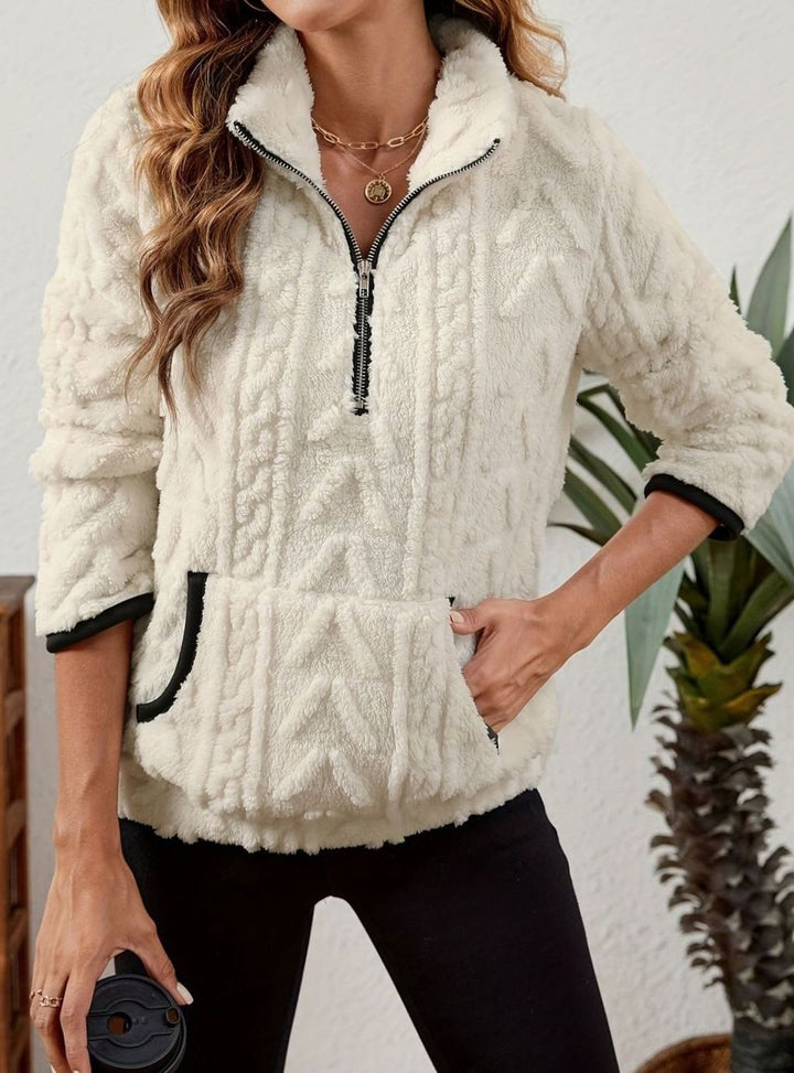 Women's Plush Half-Zip Kangaroo Pocket Pullover Sweater