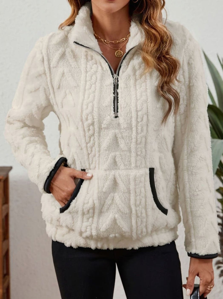 Women's Plush Half-Zip Kangaroo Pocket Pullover Sweater