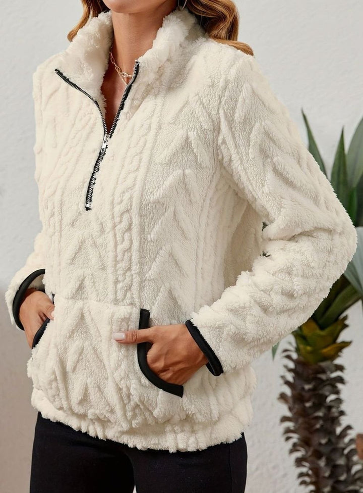 Women's Plush Half-Zip Kangaroo Pocket Pullover Sweater