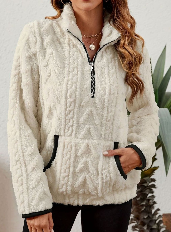 Women's Plush Half-Zip Kangaroo Pocket Pullover Sweater