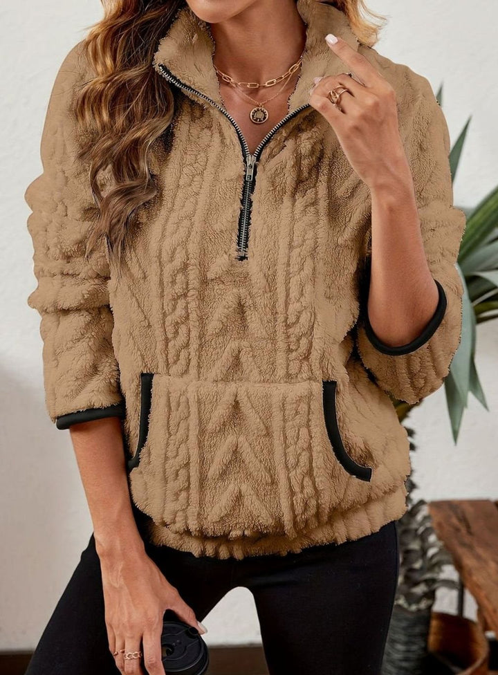 Women's Plush Half-Zip Kangaroo Pocket Pullover Sweater