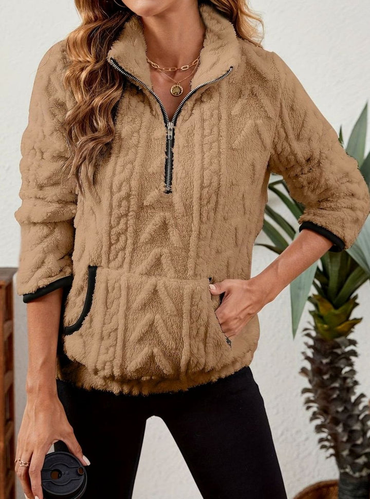 Women's Plush Half-Zip Kangaroo Pocket Pullover Sweater