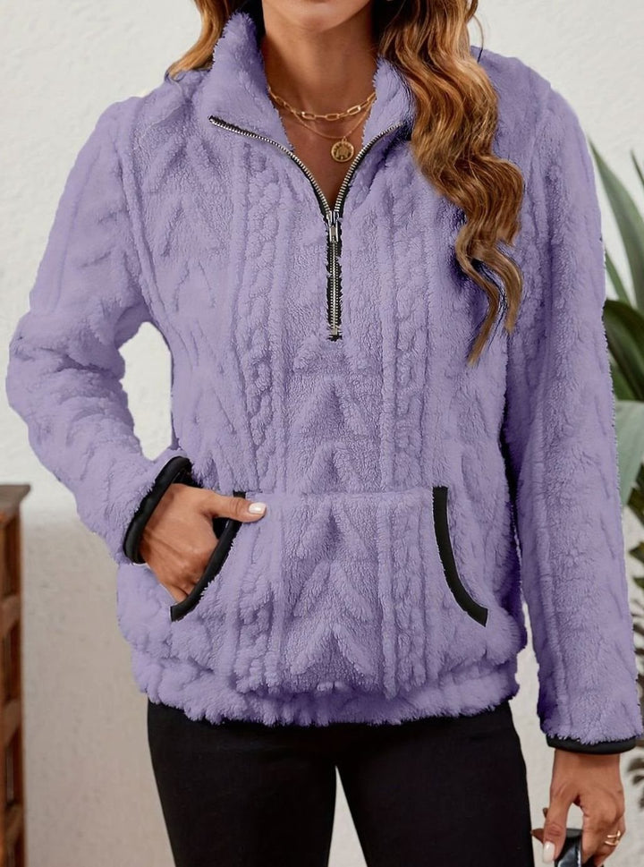 Women's Plush Half-Zip Kangaroo Pocket Pullover Sweater