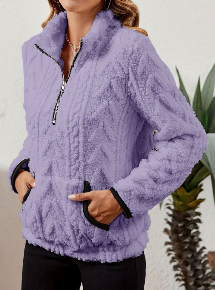 Women's Plush Half-Zip Kangaroo Pocket Pullover Sweater