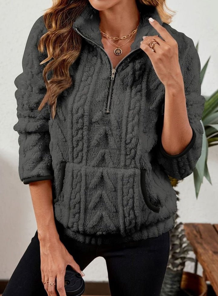 Women's Plush Half-Zip Kangaroo Pocket Pullover Sweater
