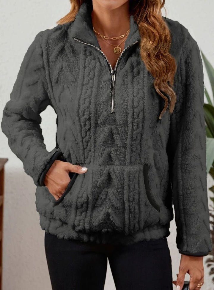 Women's Plush Half-Zip Kangaroo Pocket Pullover Sweater