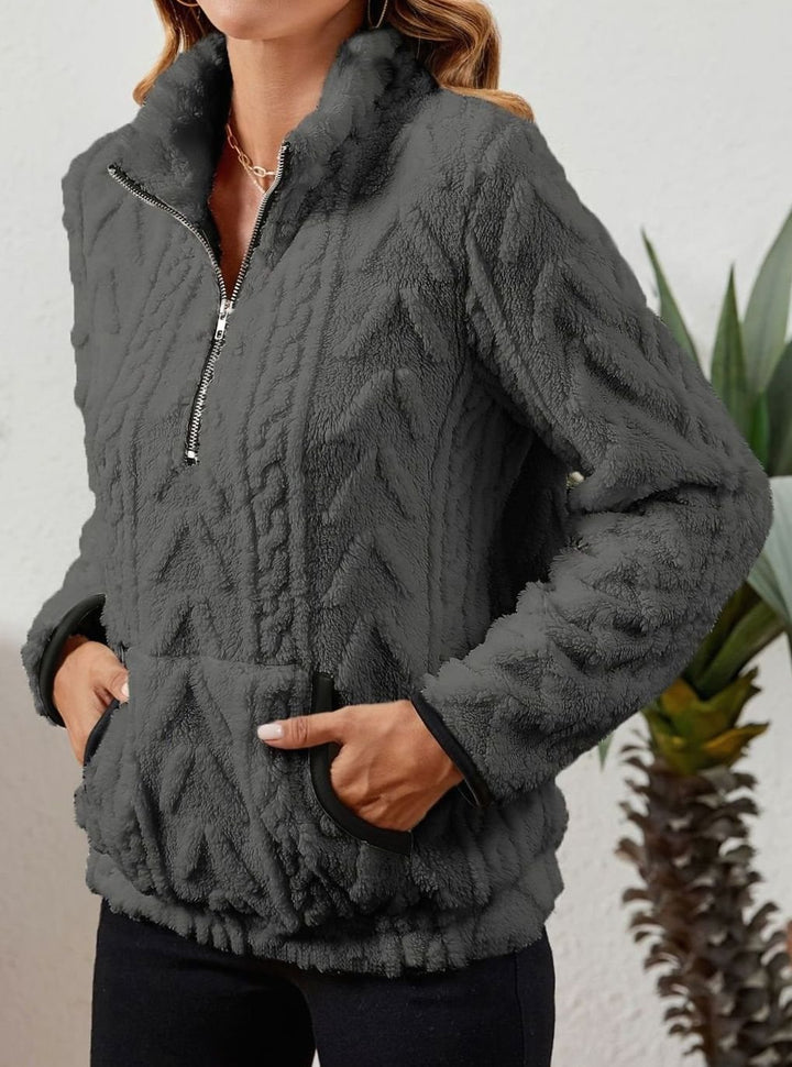 Women's Plush Half-Zip Kangaroo Pocket Pullover Sweater