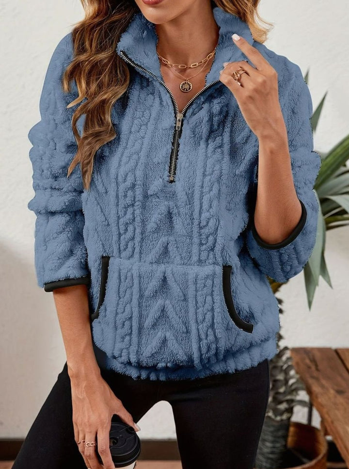 Women's Plush Half-Zip Kangaroo Pocket Pullover Sweater