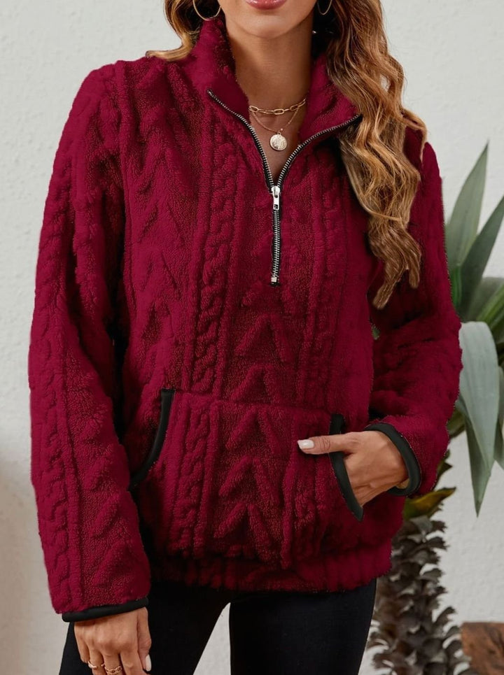 Women's Plush Half-Zip Kangaroo Pocket Pullover Sweater