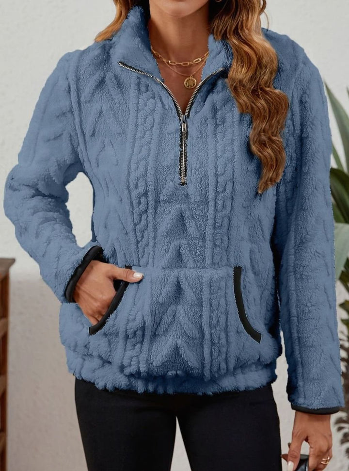 Women's Plush Half-Zip Kangaroo Pocket Pullover Sweater