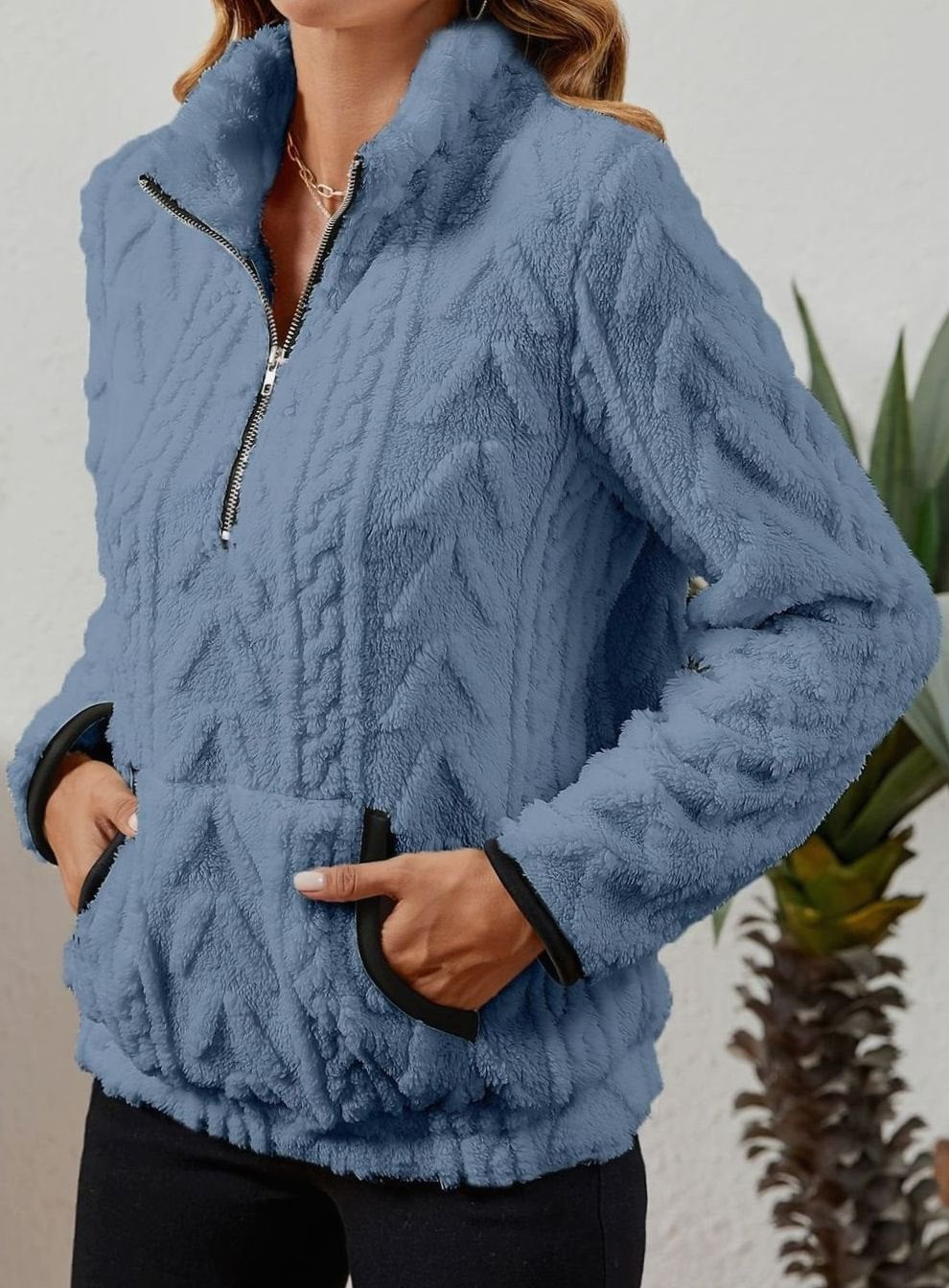 Women's Plush Half-Zip Kangaroo Pocket Pullover Sweater