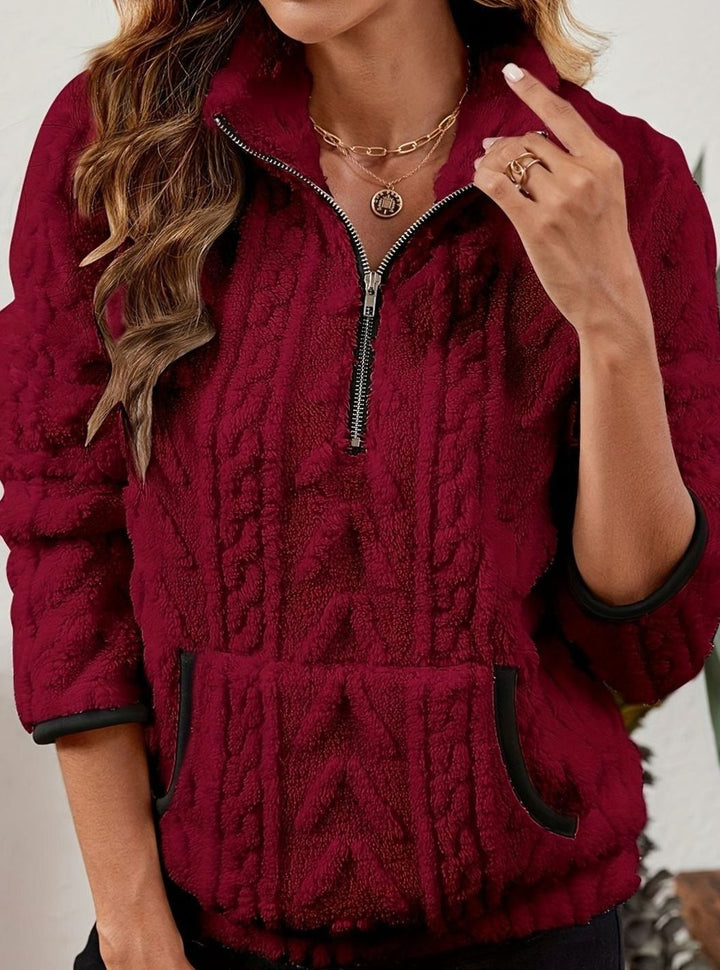 Women's Plush Half-Zip Kangaroo Pocket Pullover Sweater