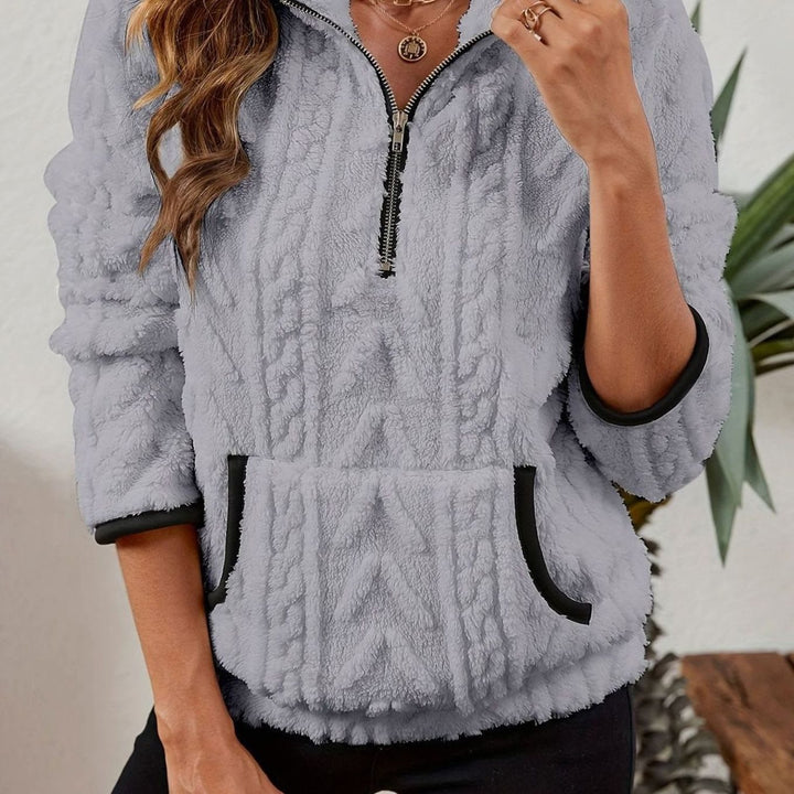 Women's Plush Half-Zip Kangaroo Pocket Pullover Sweater - Grey